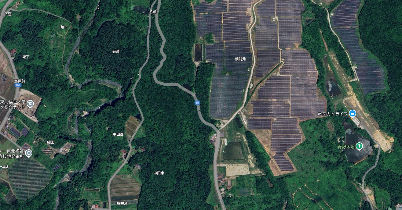 宮城縣仙台市55縣道上今發生一起6旬男騎自行車與小熊相撞的事故。（翻攝自Google Maps）