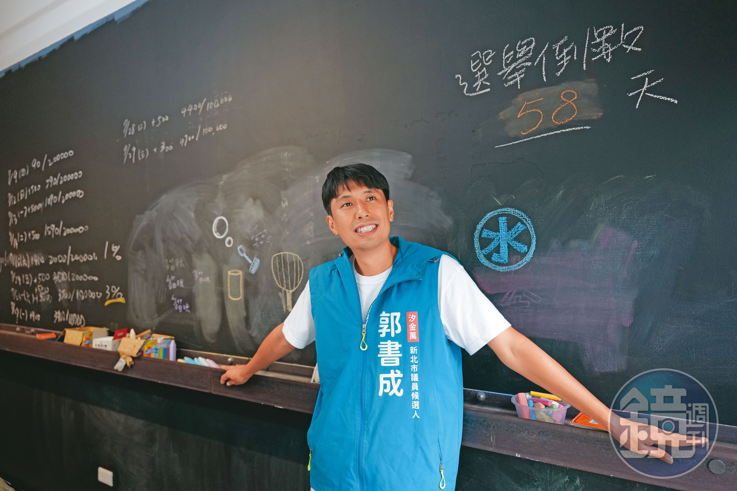 因為太忙,郭書成連黑板上的投票倒數都忘了更新,停留在一個星期前。