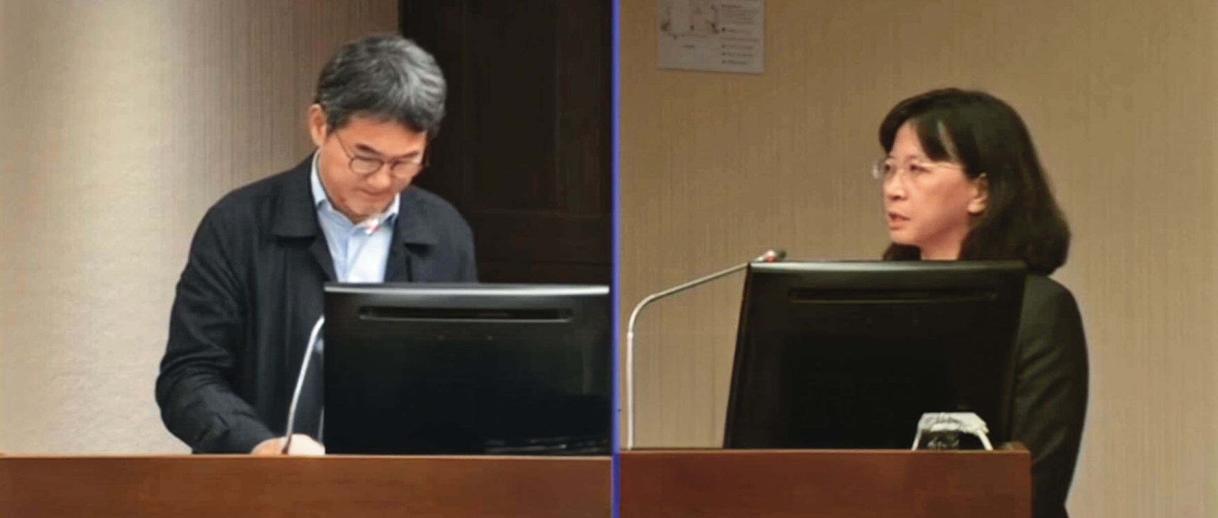 民航局長何淑萍（右）於質詢後重申「空服員與飛安息息相關」。（翻攝畫面）