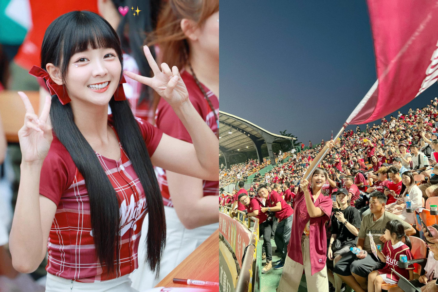 籃籃現身台南球場應援（右圖）。（翻攝自籃籃臉書）