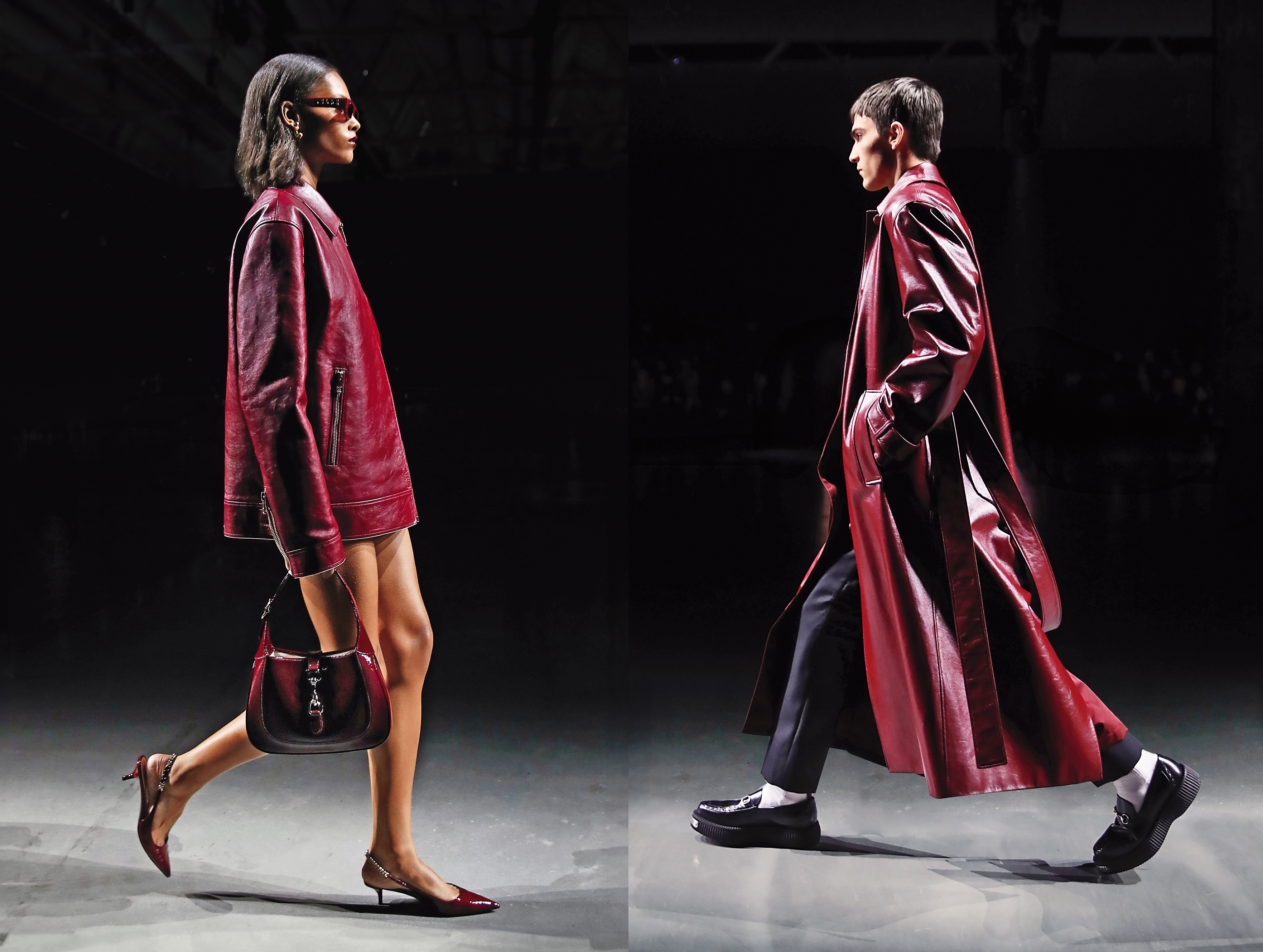 勃根地紅重回品牌代表色，源於創辦人曾在倫敦薩伏依飯店擔任行李服務員，大廳電梯內裝就是勃根地色，也是這個傳奇的起點。/2024年的秋冬男裝首秀，以「鏡像反射」巧妙呼應2024年春夏女裝首秀，展示「性別流動」美學。