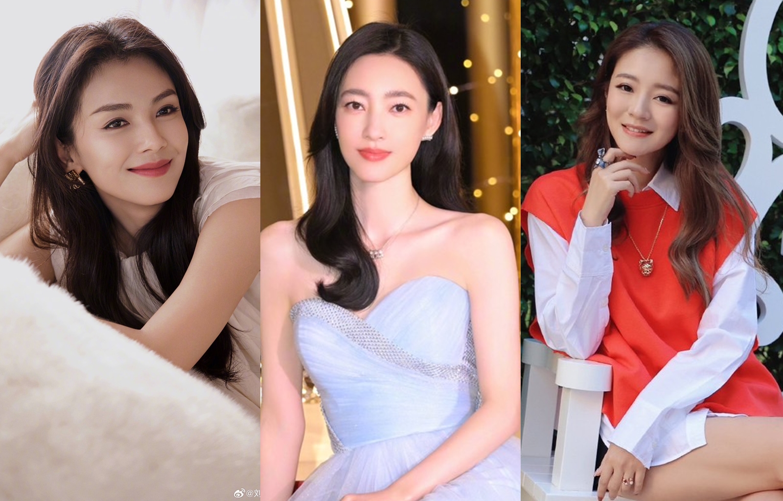 閃嫁富商的中國大陸女演員王麗坤（中），以及安以軒（右）、劉濤（左），就沒那麼幸運了。（翻攝畫面）