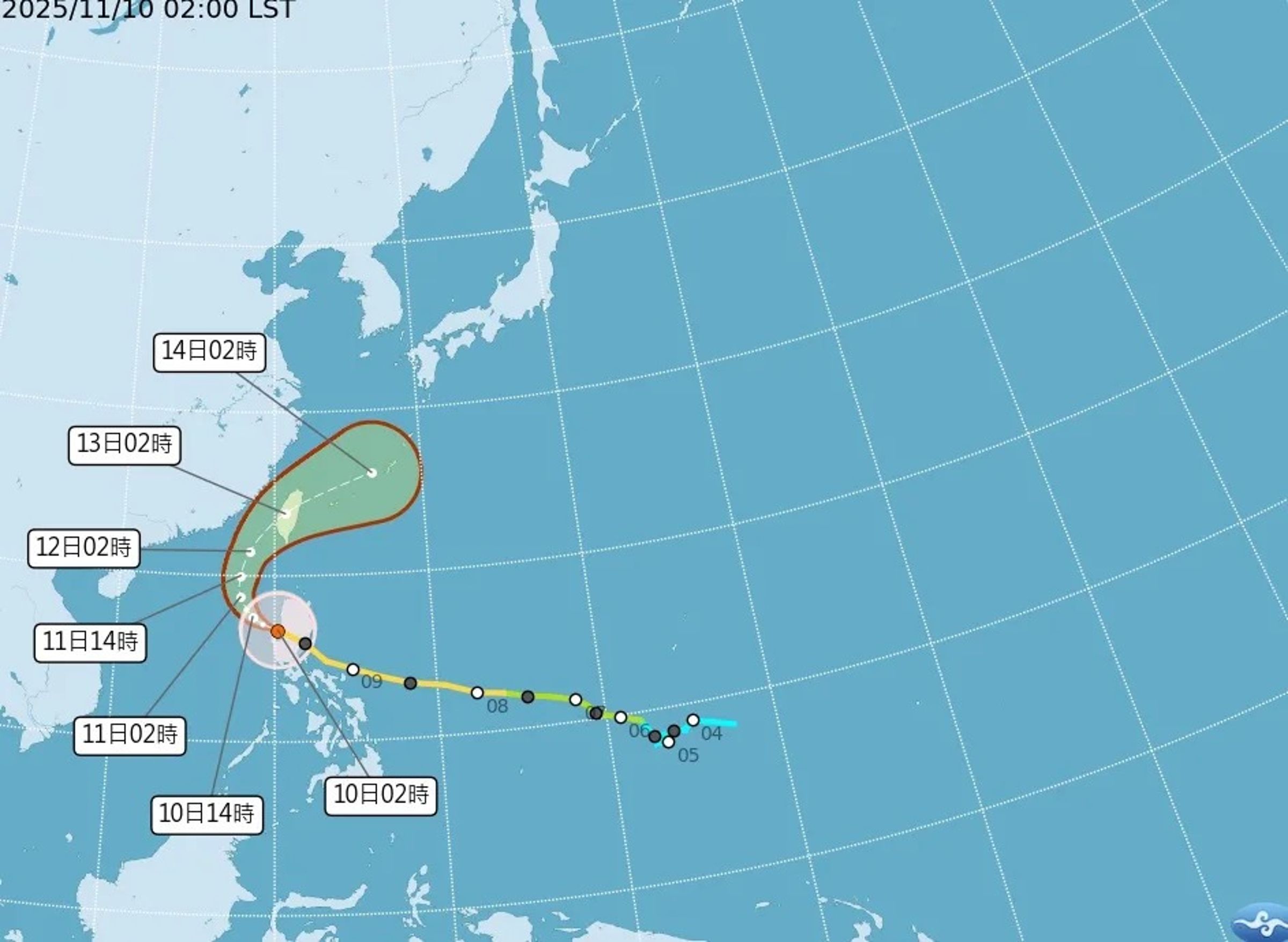 由於鳳凰持續靠近,各地陸續傳出風雨,花蓮縣政府今(10日)急發布最新快訊。(翻攝自中央氣象署)