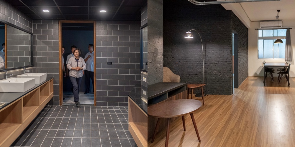 蔡英文在社群貼出逢甲大學宿舍照片，直呼「高級感拉滿」。家庭式宿舍空間，附設客廳與廚房，讓學生生活更便利。（翻攝自threads＠tsai_ingwen）