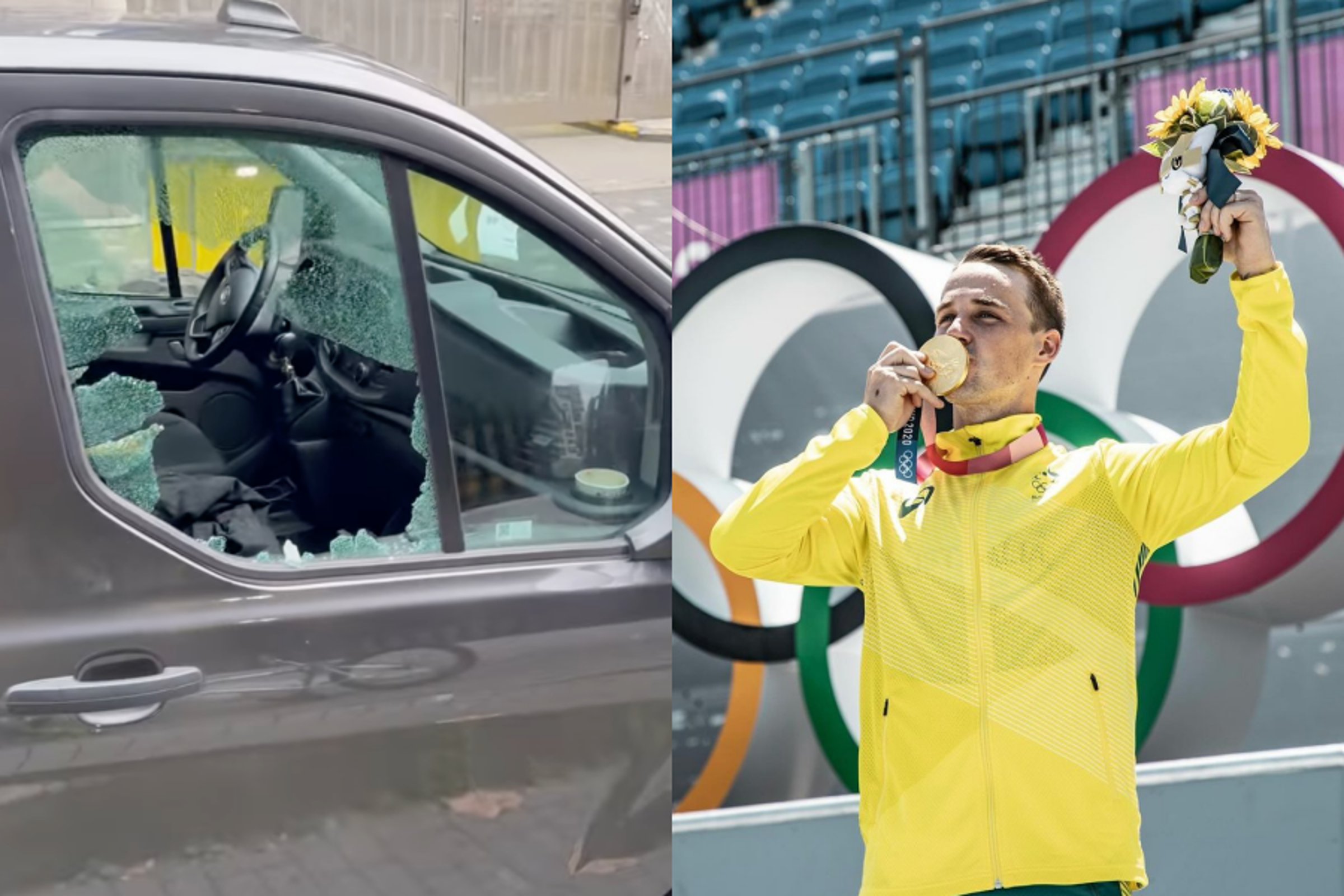 澳洲極限單車金牌馬丁（右）在比利時備戰時座車遭小偷，裝備、錢包失竊。（翻攝自@loganmartinbmx IG）