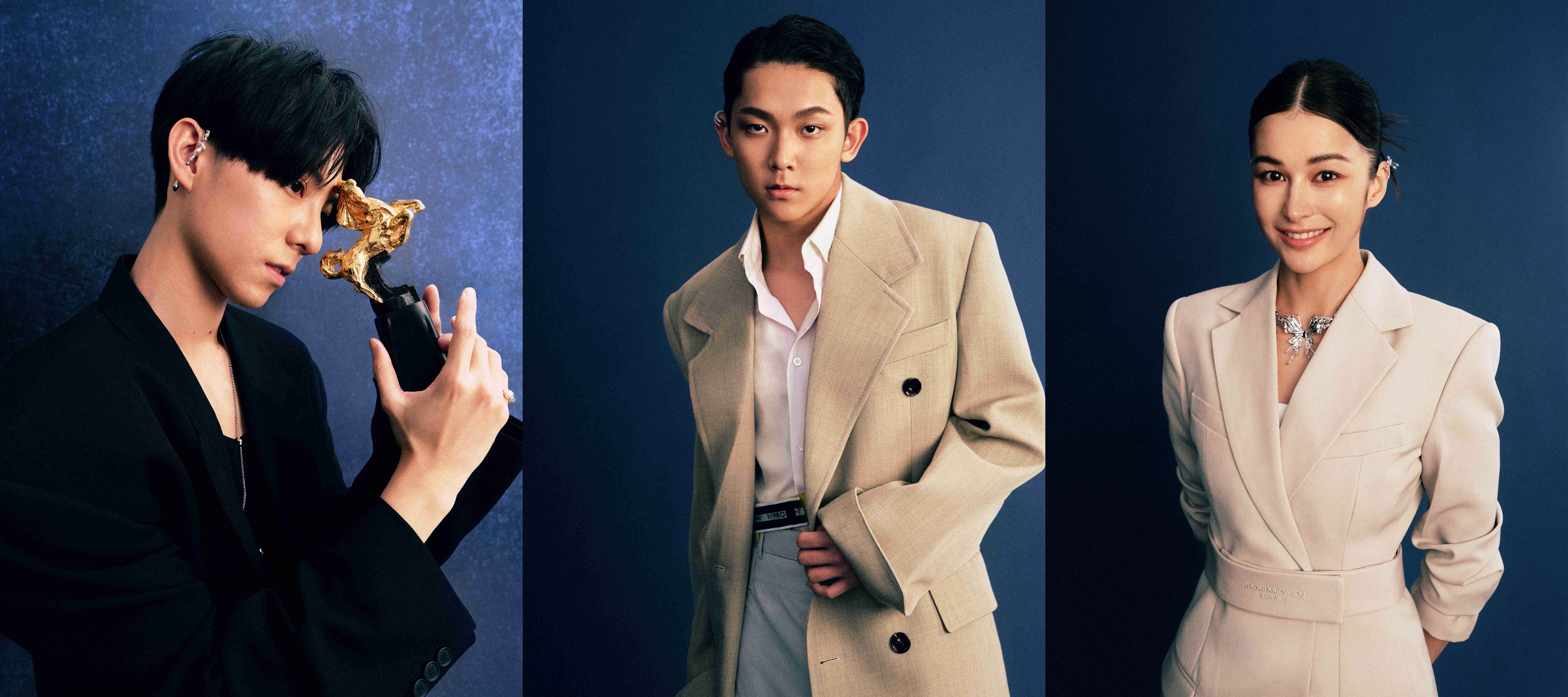 本屆金馬遞獎大使將由彭千祐（左起）、林毓家、夏朧擔任。（金馬執委會提供）