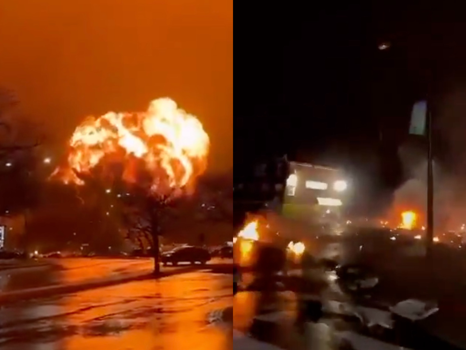 美國費城一架小型飛機墜毀，俯衝墜地後引發爆炸起火，現場竄起濃濃黑煙。（翻攝自X @FB_Darren）