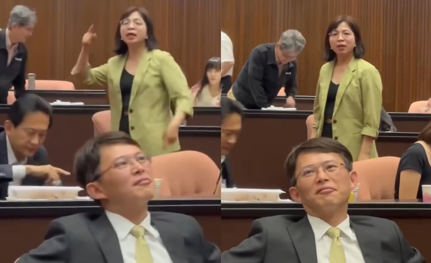 林淑芬痛罵黃國昌的畫面被綠委錄下並分享在社群上。（翻攝自Threads@jeankuo329）
