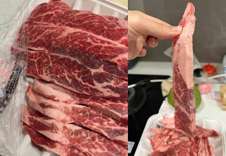 網友抱怨在好市多買的牛小排肥肉太多，而且刻意將肥肉藏在下層誤導消費者。（翻攝臉書社團「Costco好市多 商品經驗老實說」）