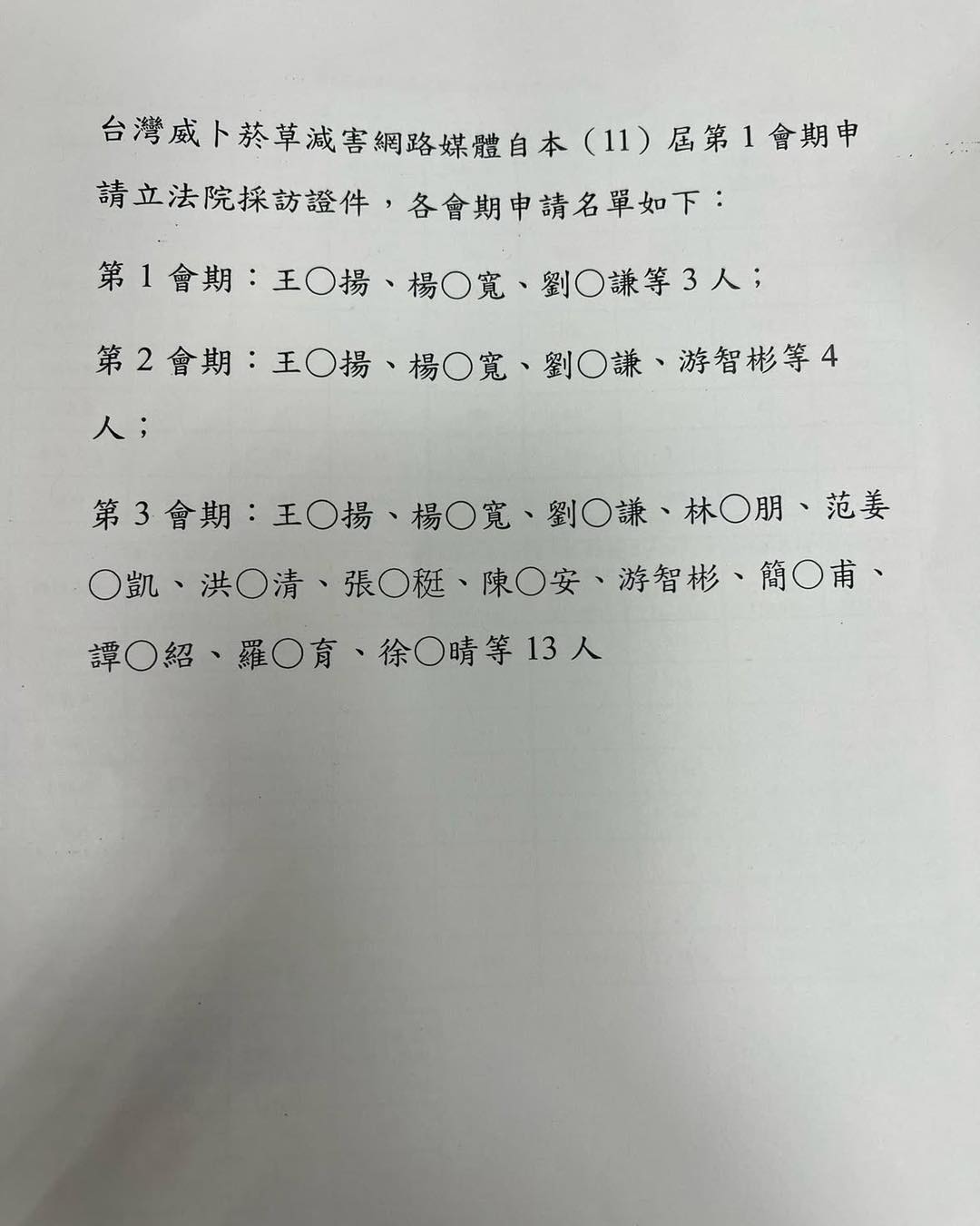 立法院核發「台灣威卜菸草減害網路媒體」多張媒體採訪證，引發爭議。（翻攝自吳思瑤臉書）