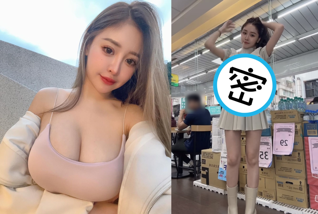 網紅謝侑芯在超商自拍影片，測試回頭率。（翻攝IG@irisirisss168）