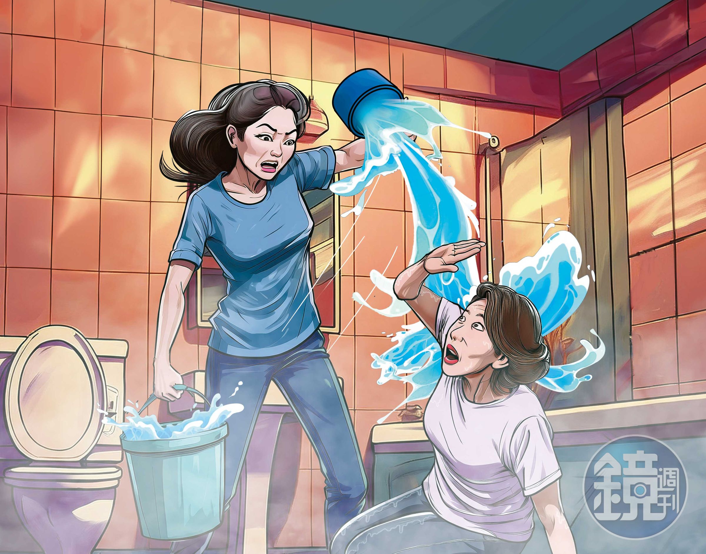 李月桂(左)用滾水澆淋情夫的元配(右),導致對方送醫不治。(AI繪圖Adobe Firefly生成,本刊美術組後製)
