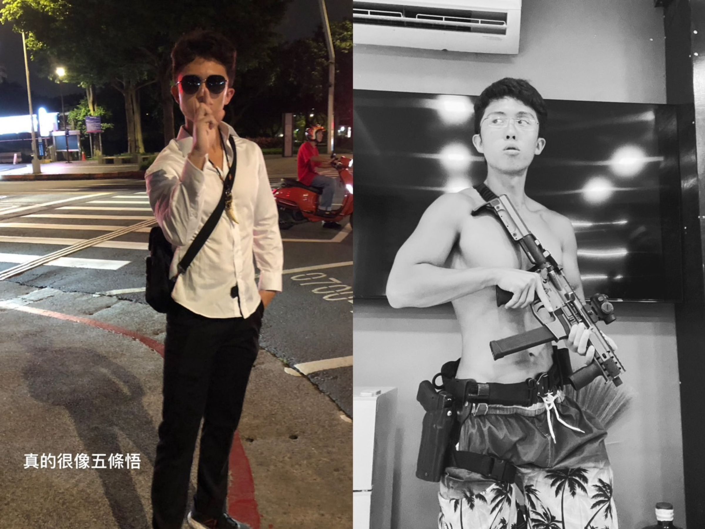 孫安佐與經紀人被直擊持瓦斯火槍現身台北市信義區。(翻攝孫安佐經紀人IG、孫安佐IG)
