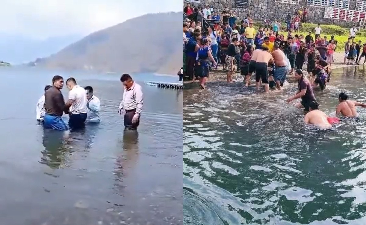 驚悚影片曝光！洗禮儀式變溺斃，蘇特(左1)為救人不幸慘死。（翻自debate.com.mx）