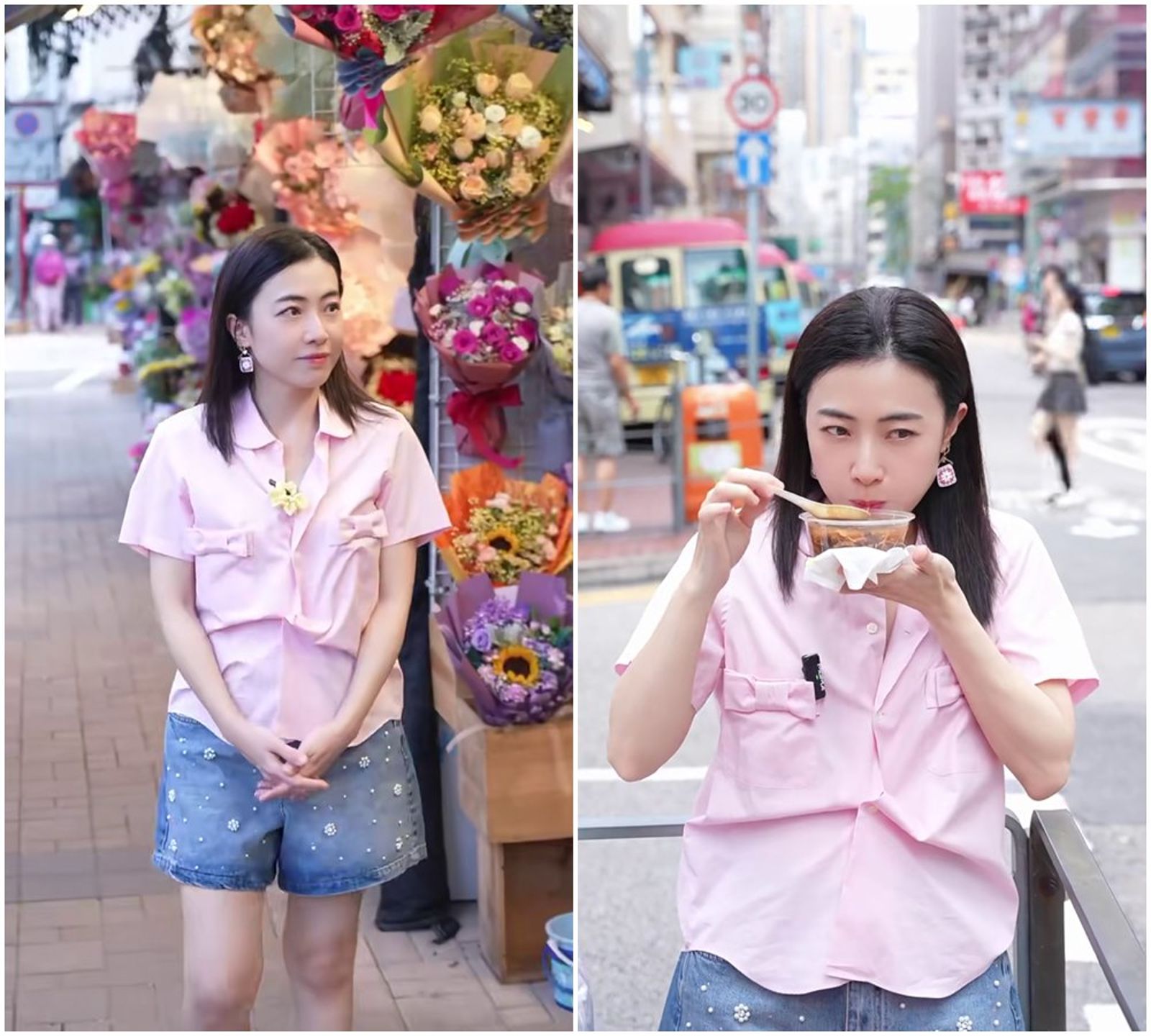 甘比在花墟買花、在路邊吃碗仔翅。（翻攝小紅書）