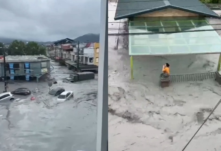 黑水沖垮馬太鞍溪橋，光復鄉街道災情嚴重。（民眾提供）