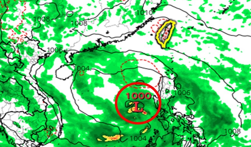 氣象專家林得恩指出，28日前後在菲律賓外海，又有一個熱帶擾動生成的訊號。（翻攝自臉書粉專「林老師氣象站」）