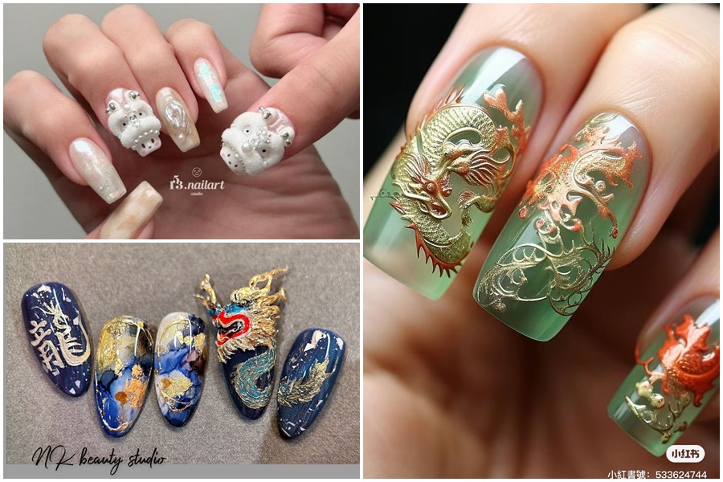 過年美甲款超喜氣。(翻攝自cherokee_nail、153.nailart IG、小紅書)