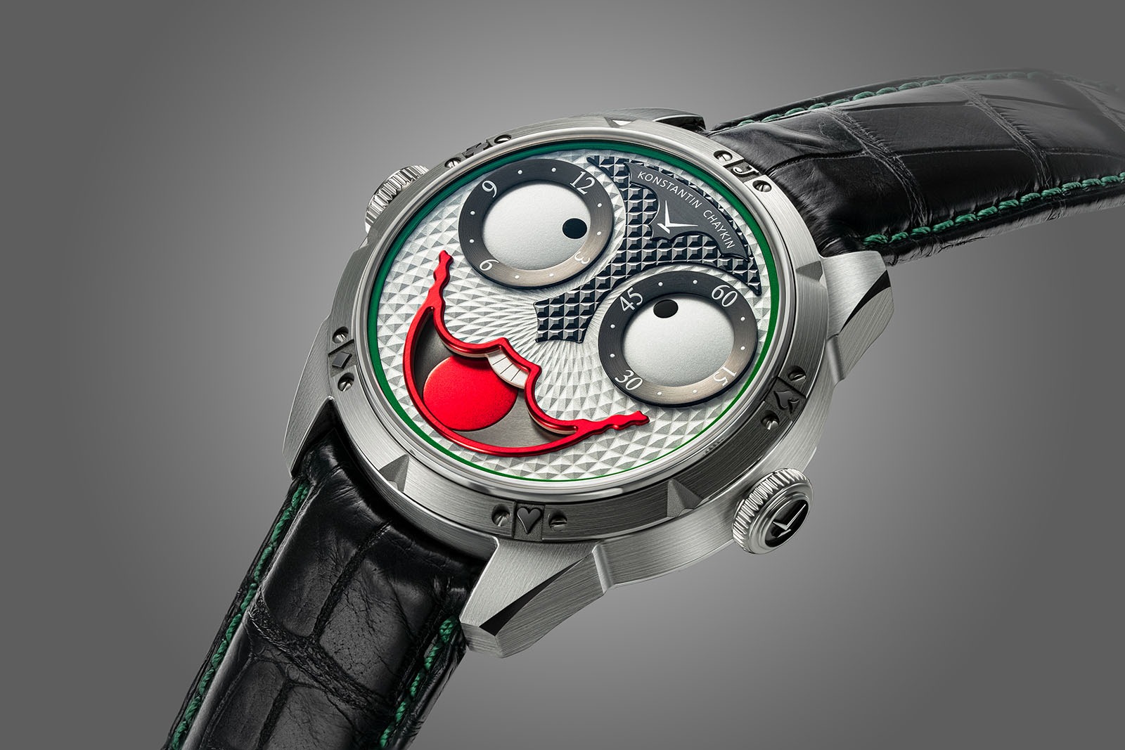 Konstantin Chaykin 經典之作 Joker Classic，以時分眼與月相嘴構成面孔，開創機械錶「表情語言」的先河。