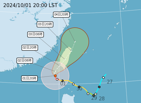  氣象署表示，山陀兒以中度颱風上限並登陸台灣西南部機率高。（中央氣象署提供）