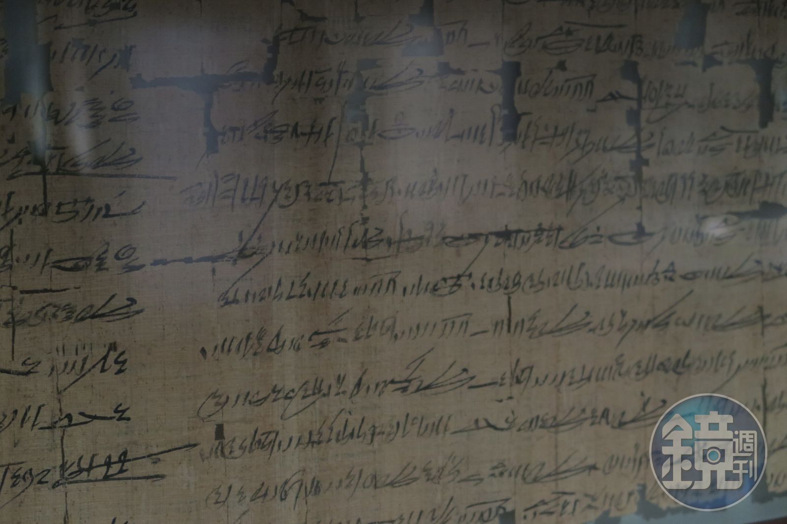 以莎草紙書寫的家族檔案紀錄，正面是埃及第十九王朝書吏奎恩赫爾克佩謝夫的潦草字跡，內容是關於戰爭的過程