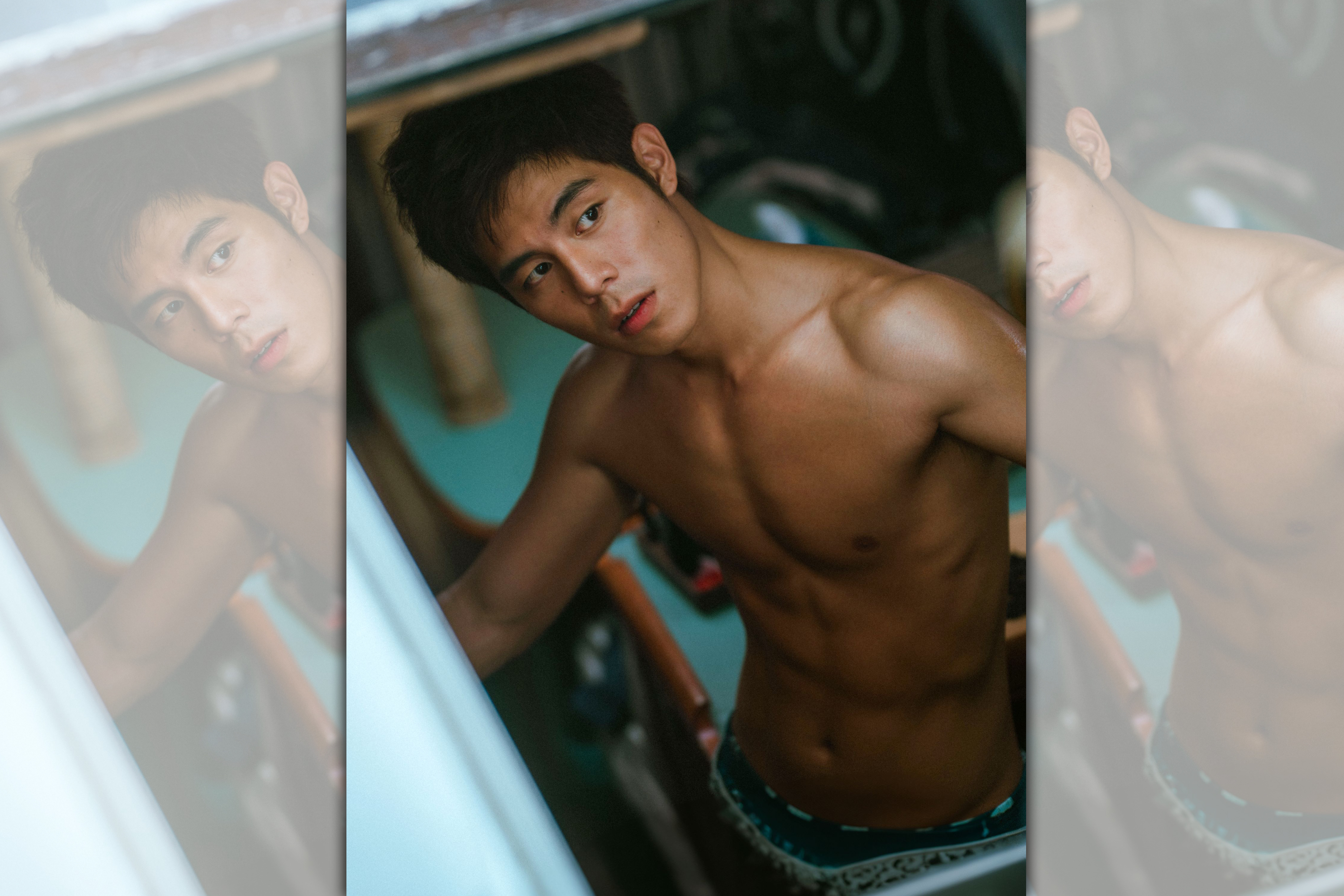 詹懷雲在新作中飾演潛水教練大露精壯肌。（台北双喜電影提供）