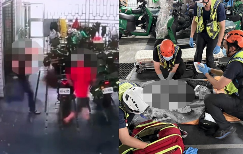 位於苗栗的中華郵政竹南郵局發生震驚社會的凶殺案，一名6旬外包司機（左圖紅衣）遭鄰近住戶劉嫌持刀狂砍身亡。（翻攝畫面）