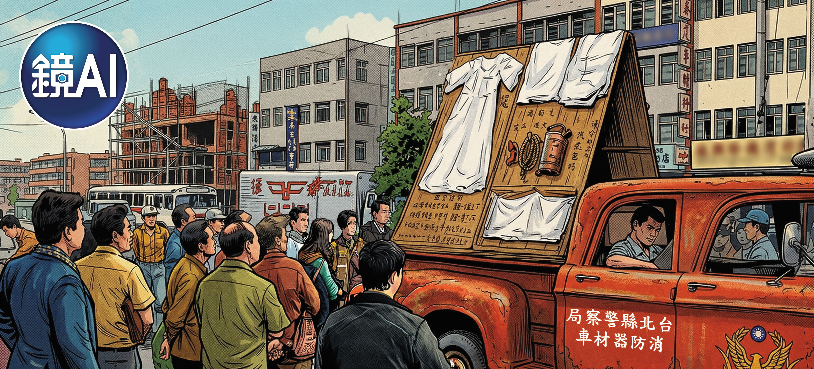 警方將死者的遺物放在車上掃街，希望民眾指認其身分。 （示意畫面，AI繪圖Freepik生成，本刊美術組後製）