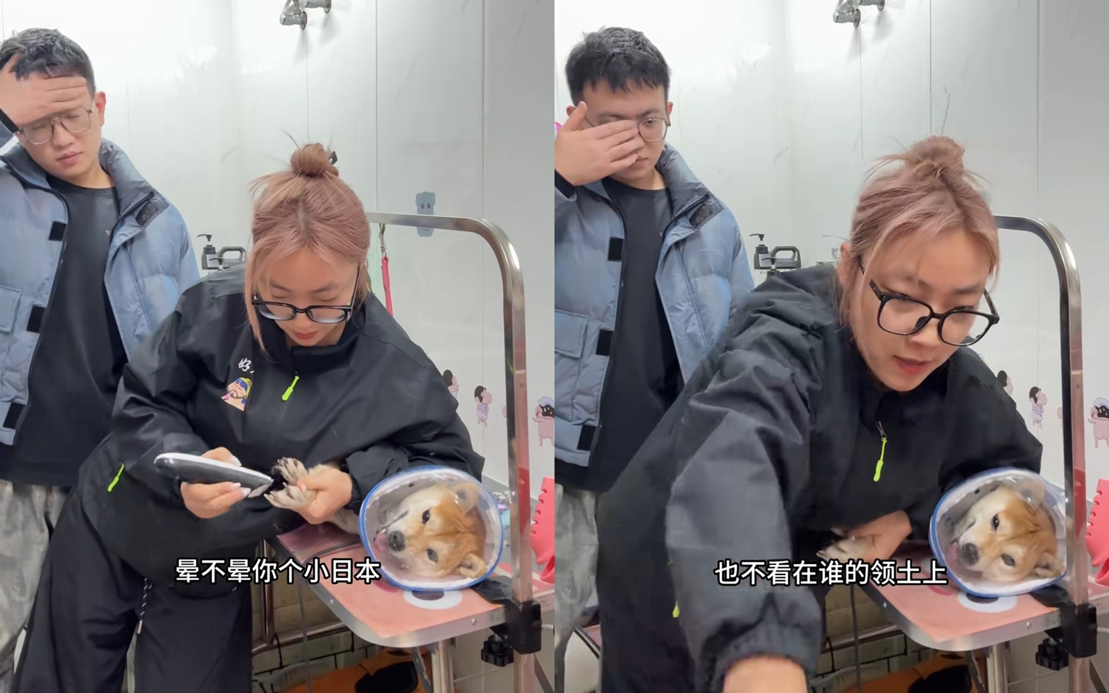 該名中國女子「崇崇」的抖音平台上還有許多暴力對待寵物的影片。（翻攝自抖音）