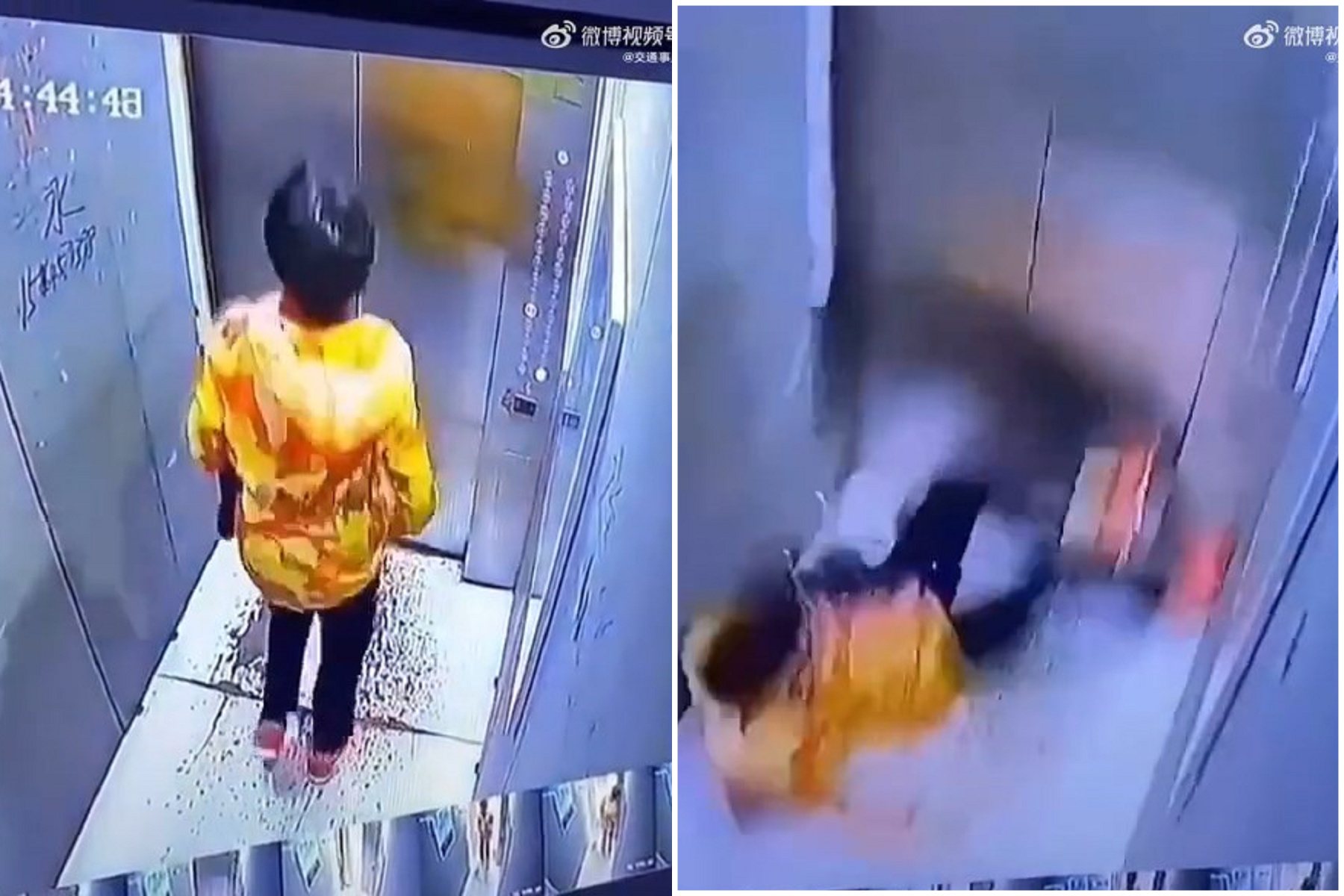 中國大媽把電梯當健身房「超自然跳動」，下一秒慘案發生。（翻自微博）