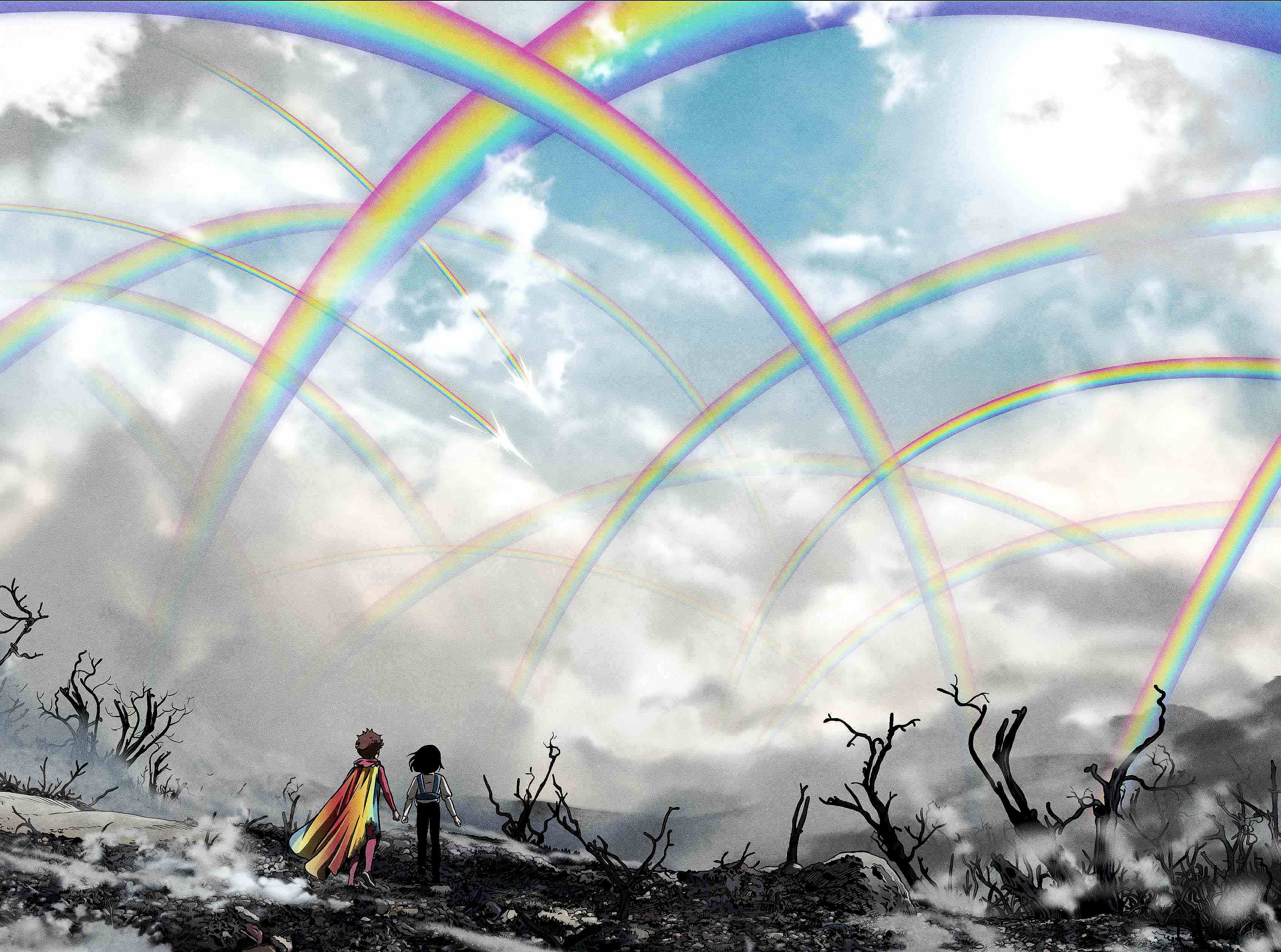 《再見未來男孩》設定兩個相距857年的未來世界,藉由「彩虹」奇幻之橋魔幻連結。(海鵬提供)