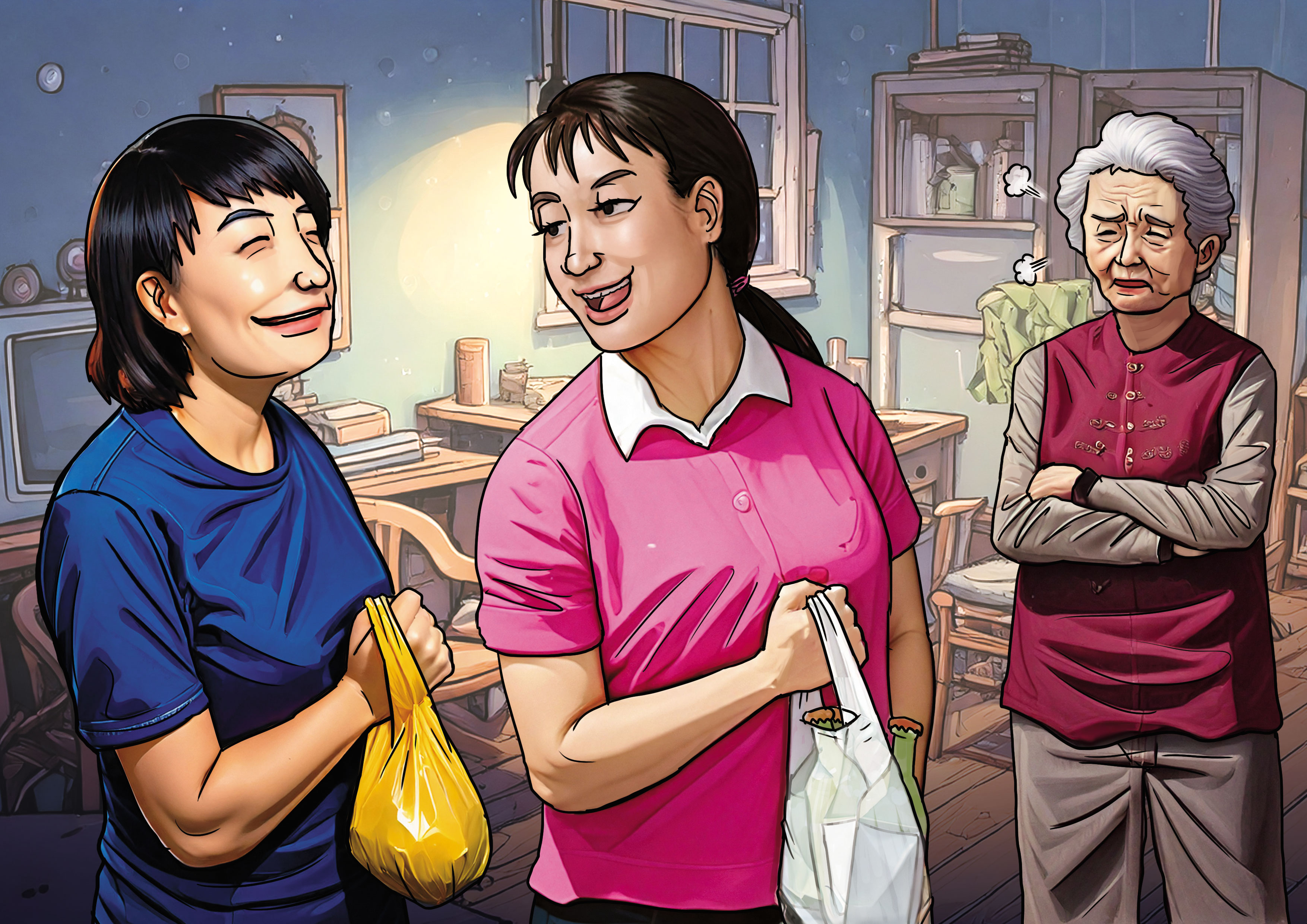 陳女交友複雜，經常帶朋友回家飲酒作樂，引起婆婆不滿，頻爆口角衝突。（AI繪圖Adobe Firefly生成，本刊美術組後製）