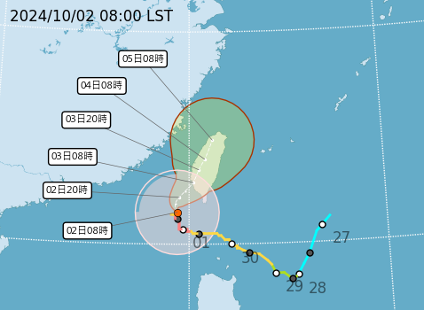 山陀兒暴風圈已接觸嘉義以南及台東陸地。(翻攝自中央氣象署官網)