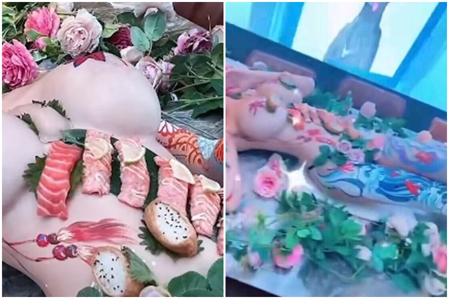 台中北屯一家私人招待所傳模仿日本著名的「女體盛」文化。（翻攝自超派人生頻道）