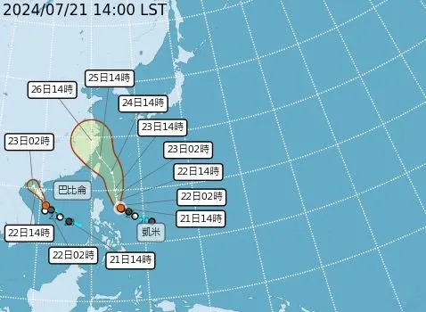 今年第3號輕颱凱米來勢洶洶。（氣象署提供）