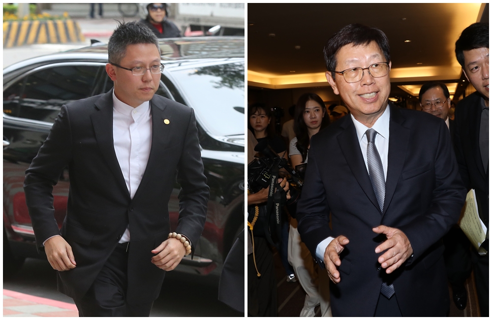 蔡紹中(左)透過旺中旗下的《工商時報》作為聯繫管道,向鴻海集團遞出橄欖枝。(右為鴻海董事長劉揚偉)