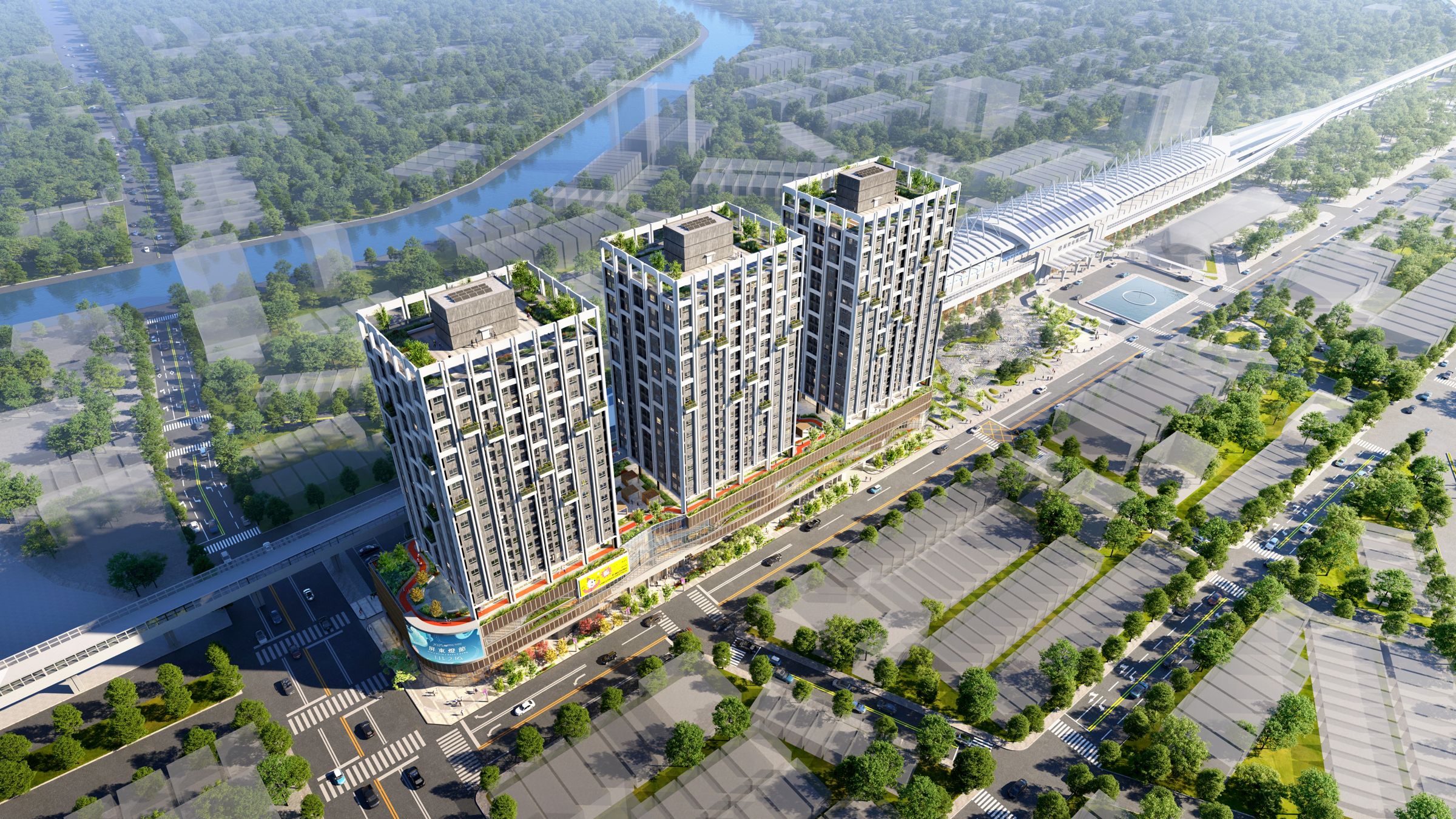 「屏東火車站東側土地公辦都市更新案」預計於車站旁興建地上20層的住商大樓,將成新地標。(業者提供)