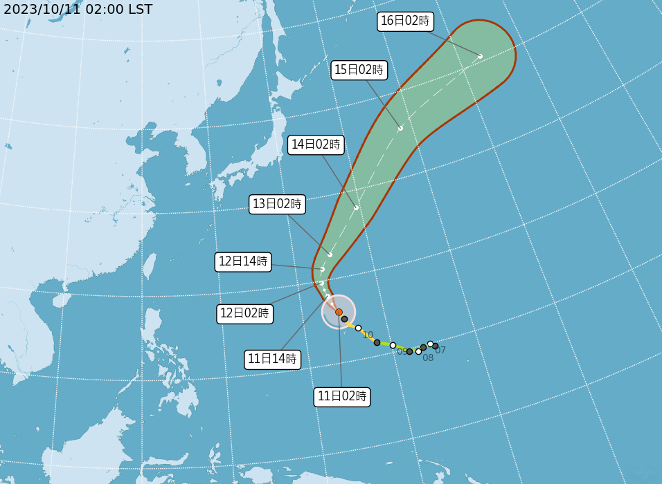 布拉萬颱風朝日本東南方海面移動,對台灣沒影響。(中央氣象署提供)