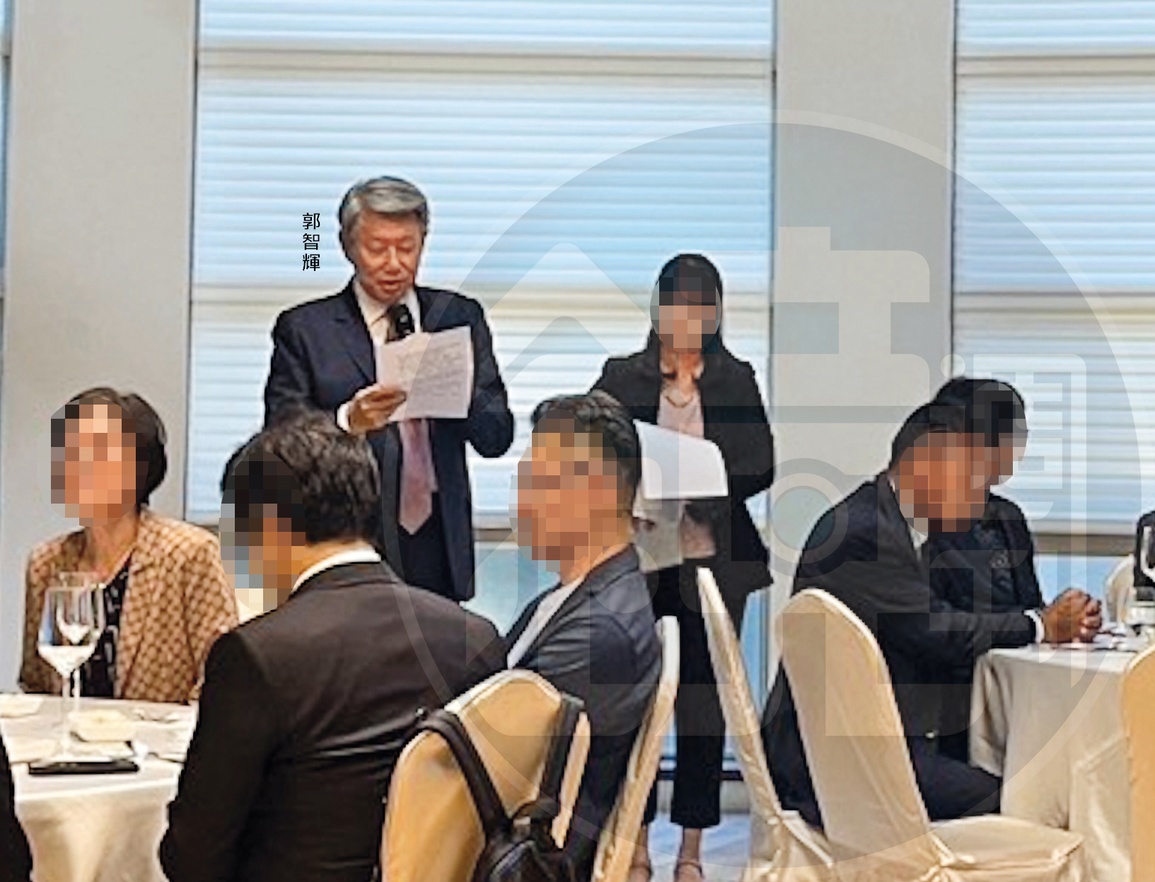 郭智輝在崇越集團旗下MD餐廳，以經濟部名義密宴AIT官員，致詞時還提別強調台美友好關係。（讀者提供）