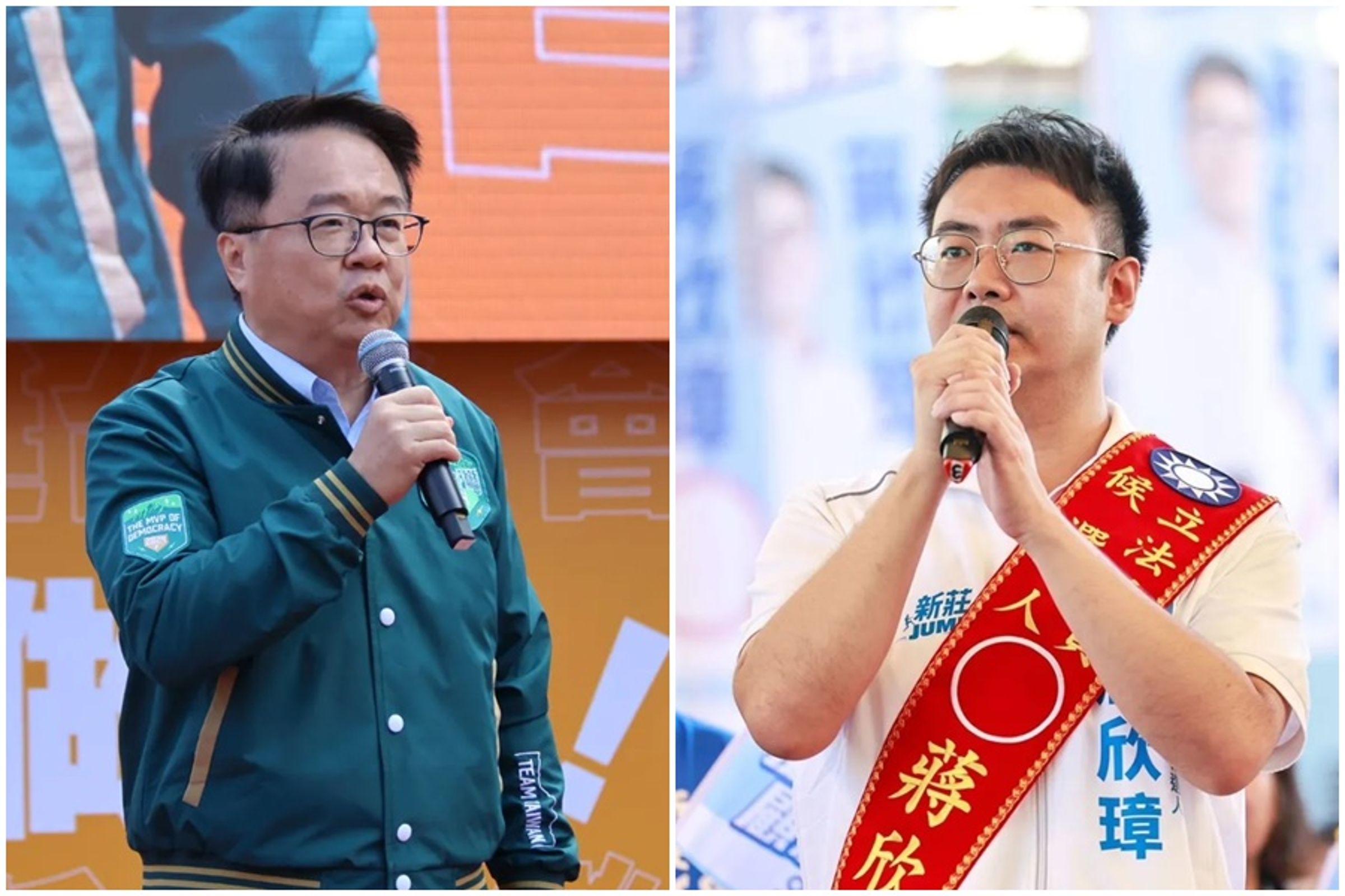 民進黨立委吳秉叡指控,新北議長蔣根煌之子蔣欣璋涉違反選罷法《選罷法》,今判決出爐。(翻攝自吳秉叡臉書/蔣欣彰競選團隊提供)