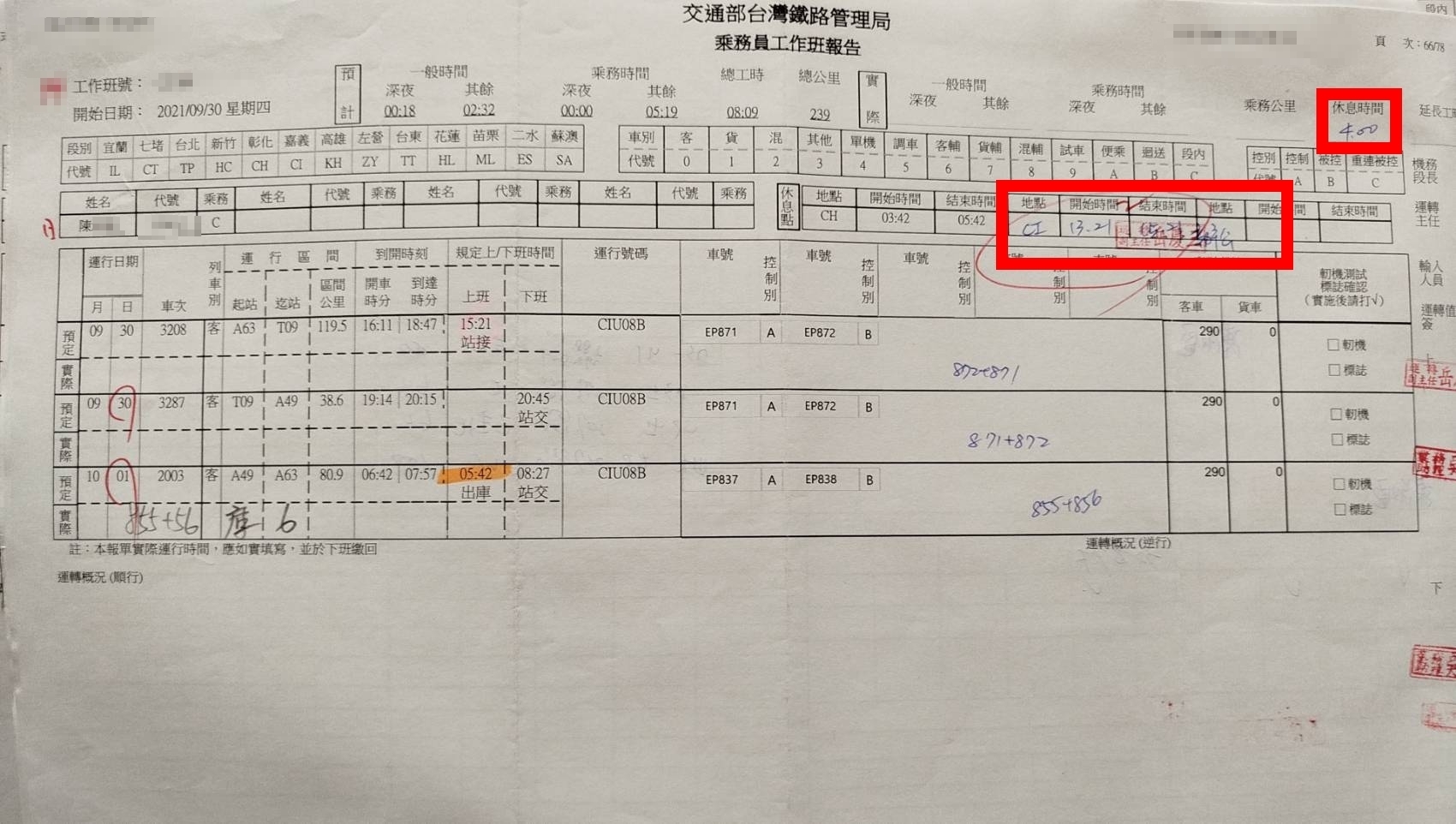 陳姓組長申報自主休息時數4小時請領津貼，違反申報3小時為上限規定。（讀者提供）
