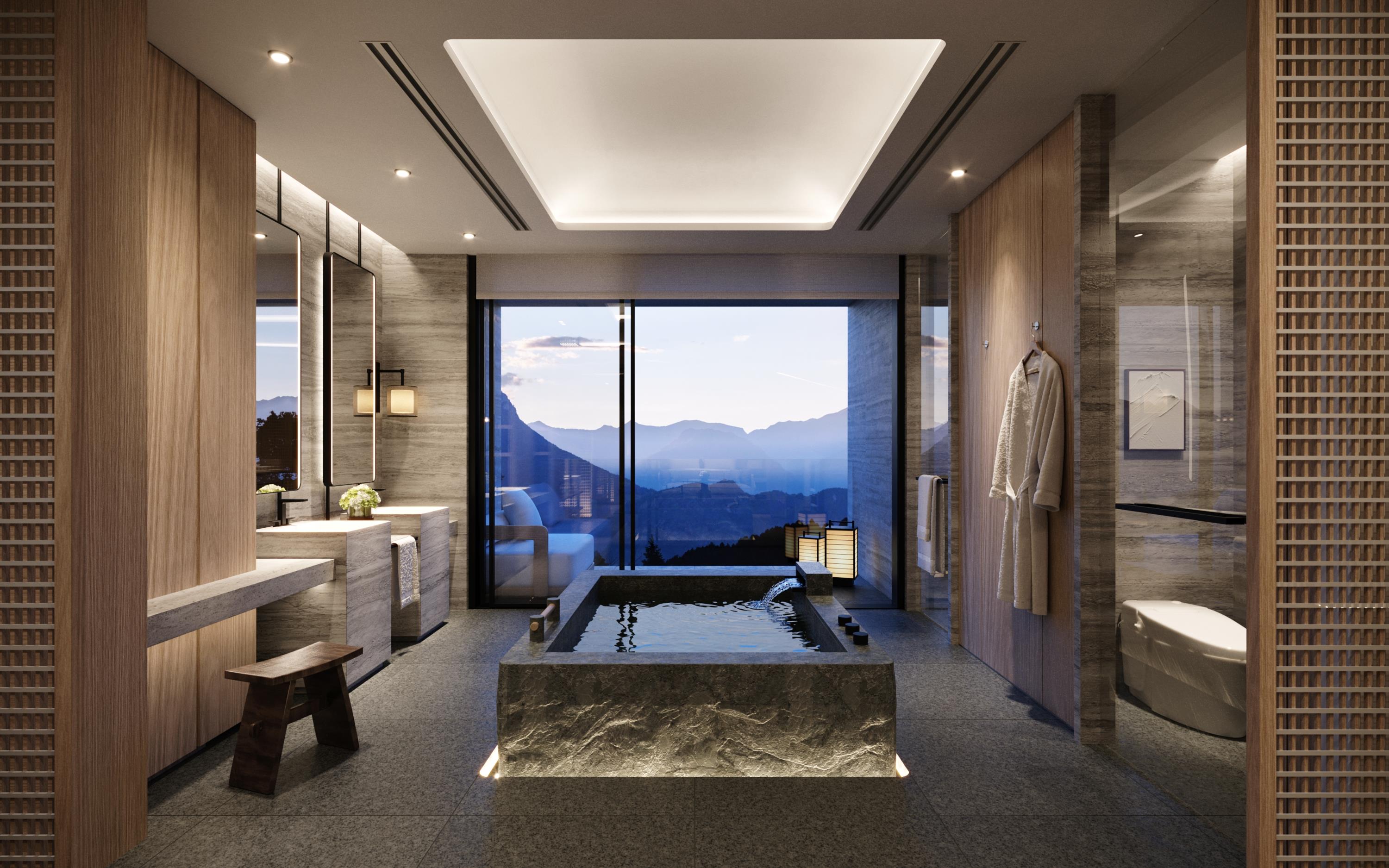 金山首間國際飯店「新北金山凱悅渡假酒店」，標榜每間房皆有專屬溫泉池及陽台。（新北金山凱悅渡假酒店提供）