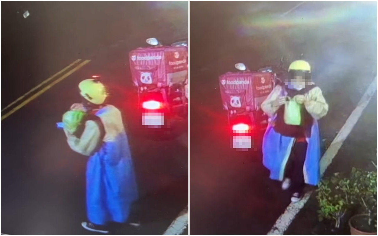 外送員偷吃外送餐點被錄下,事後竟瞎扯「外送很遠 吃看看食物有沒有壞掉」。(翻攝自爆料公社)