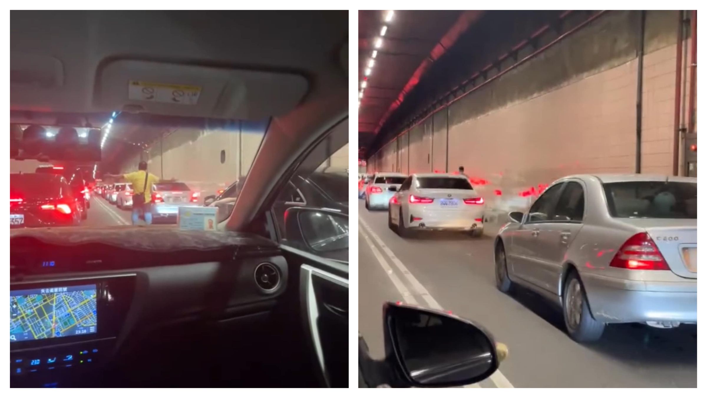 台北市信義區基隆路2段夜間施工封路,導致大塞車。(翻攝自臉書@陳宥丞)