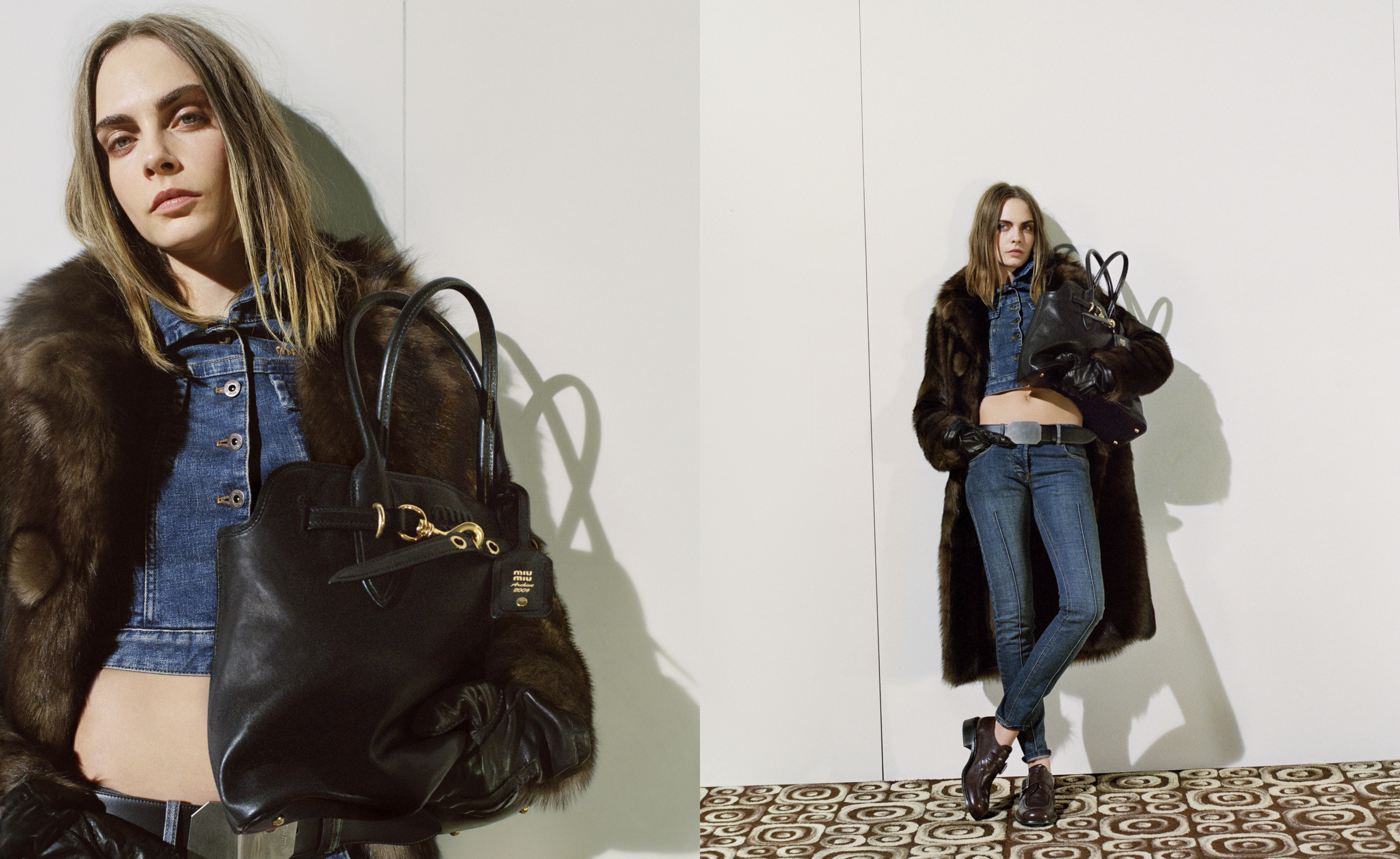 超模Cara Delevingne演繹的Miu Miu 2024秋冬形象廣告。（MIU MIU提供）