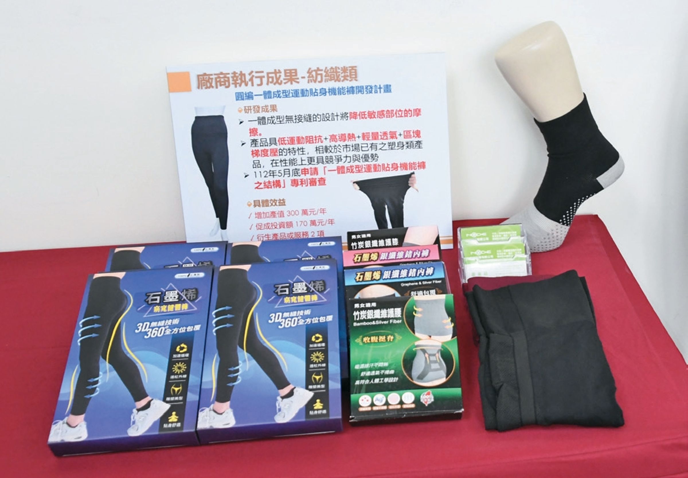 本縣地方型SBIR計畫成果豐碩,圖為111年度紡織類產品展售。