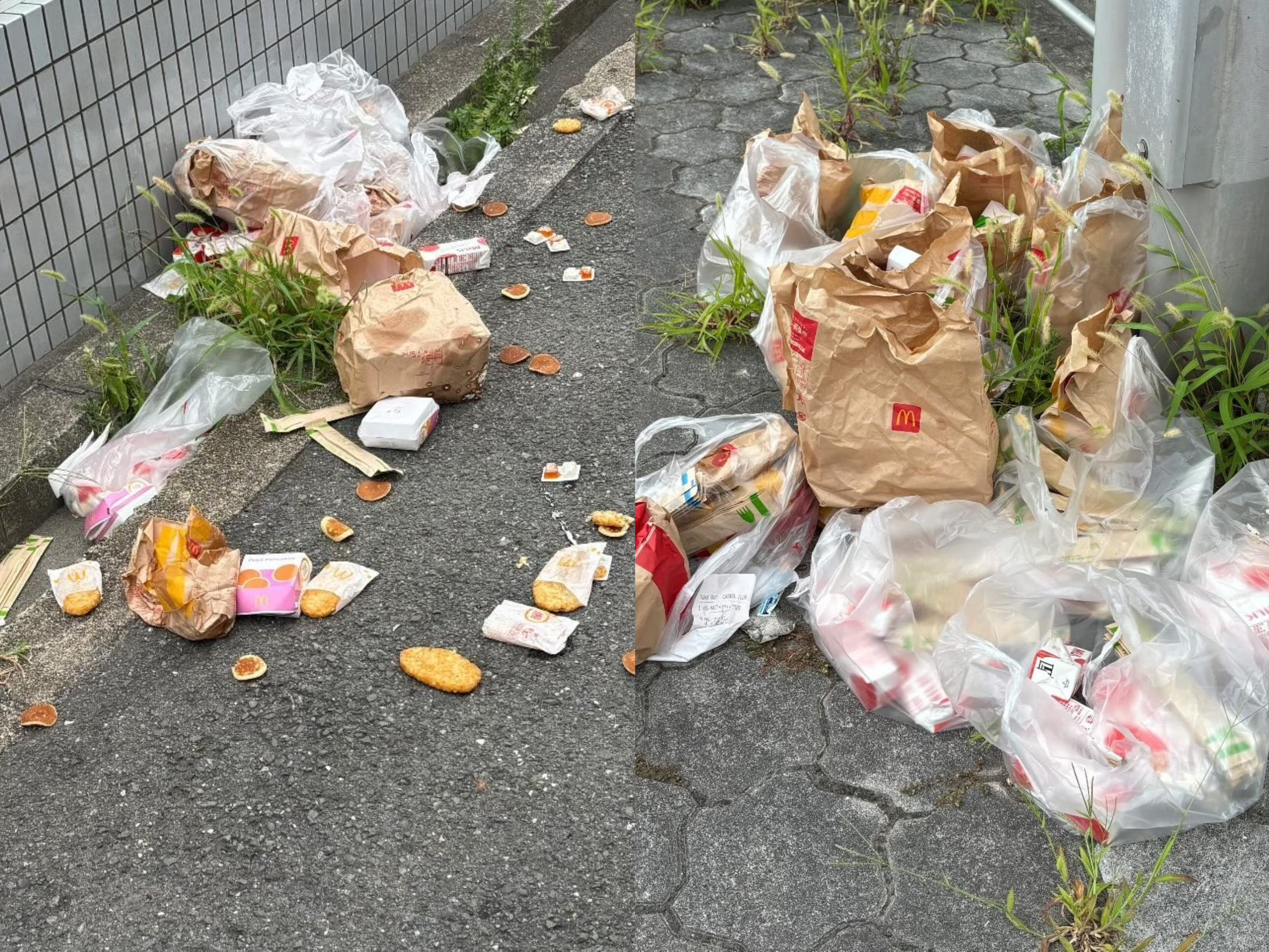 有人目擊黃牛將大量餐點丟棄在店內和路邊。（翻攝自Ｘ＠haseryo_9）