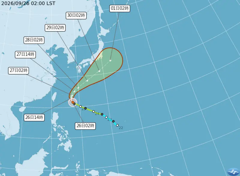 第25號颱風舒力基持續朝琉球海域逼近,雖然對台灣陸地無直接影響,但沿海地區仍需留意長浪與年度大潮帶來的威脅。(中央氣象署提供)