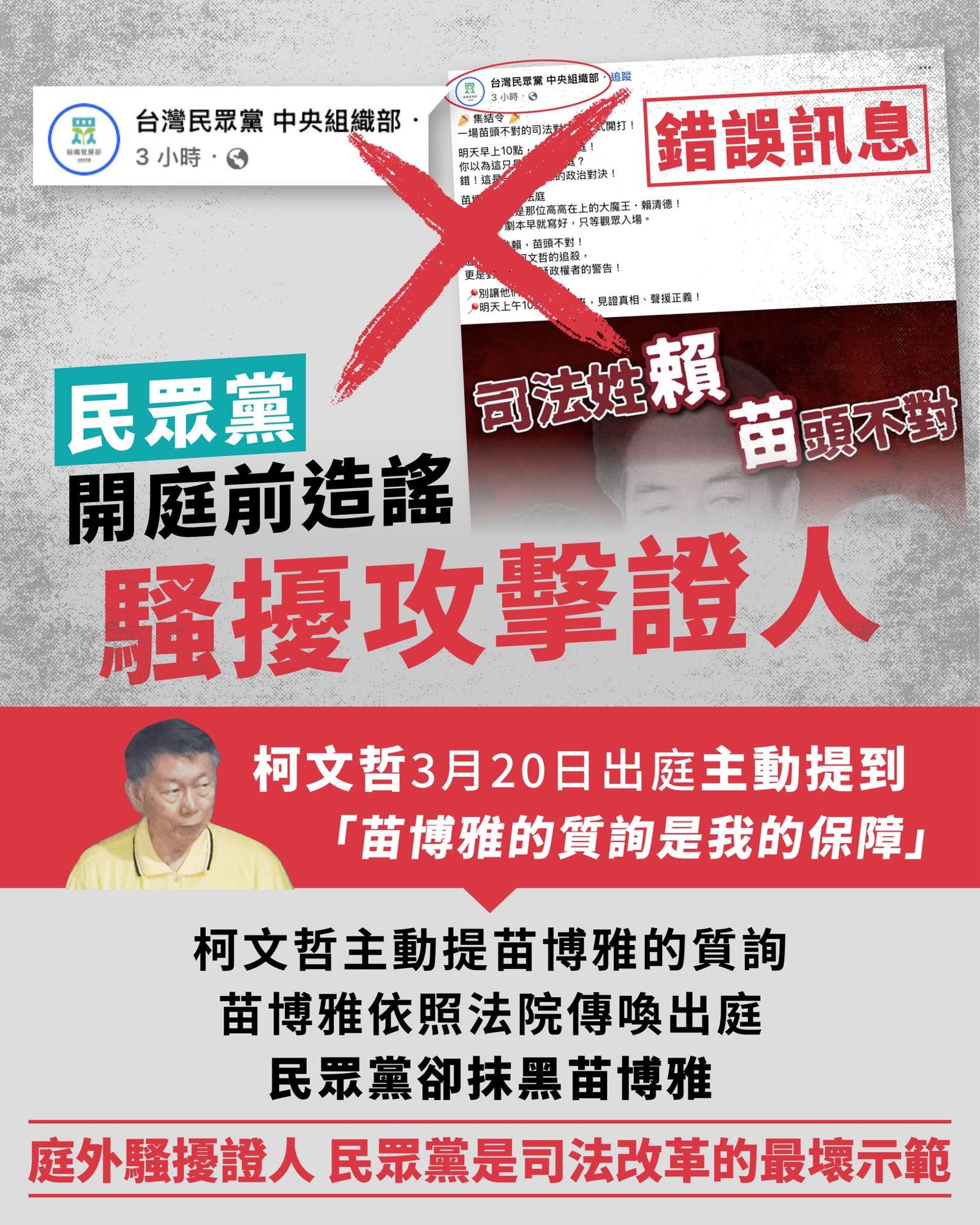苗博雅抨擊民眾黨是司法改革最壞示範。(翻攝自臉書@苗博雅)