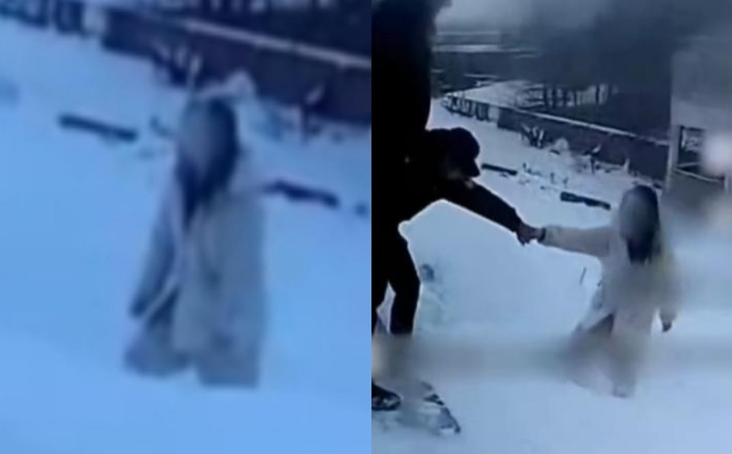 安徽蚌埠市近日低溫降雪，一名女子深夜外出後長時間滯留戶外，清晨被發現站立雪地、全身結霜，警方到場確認仍有生命跡象，立即送醫救治。（圖／翻攝自微博）